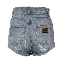Blue Tattered Denim Cotton Hot Pants Shorts