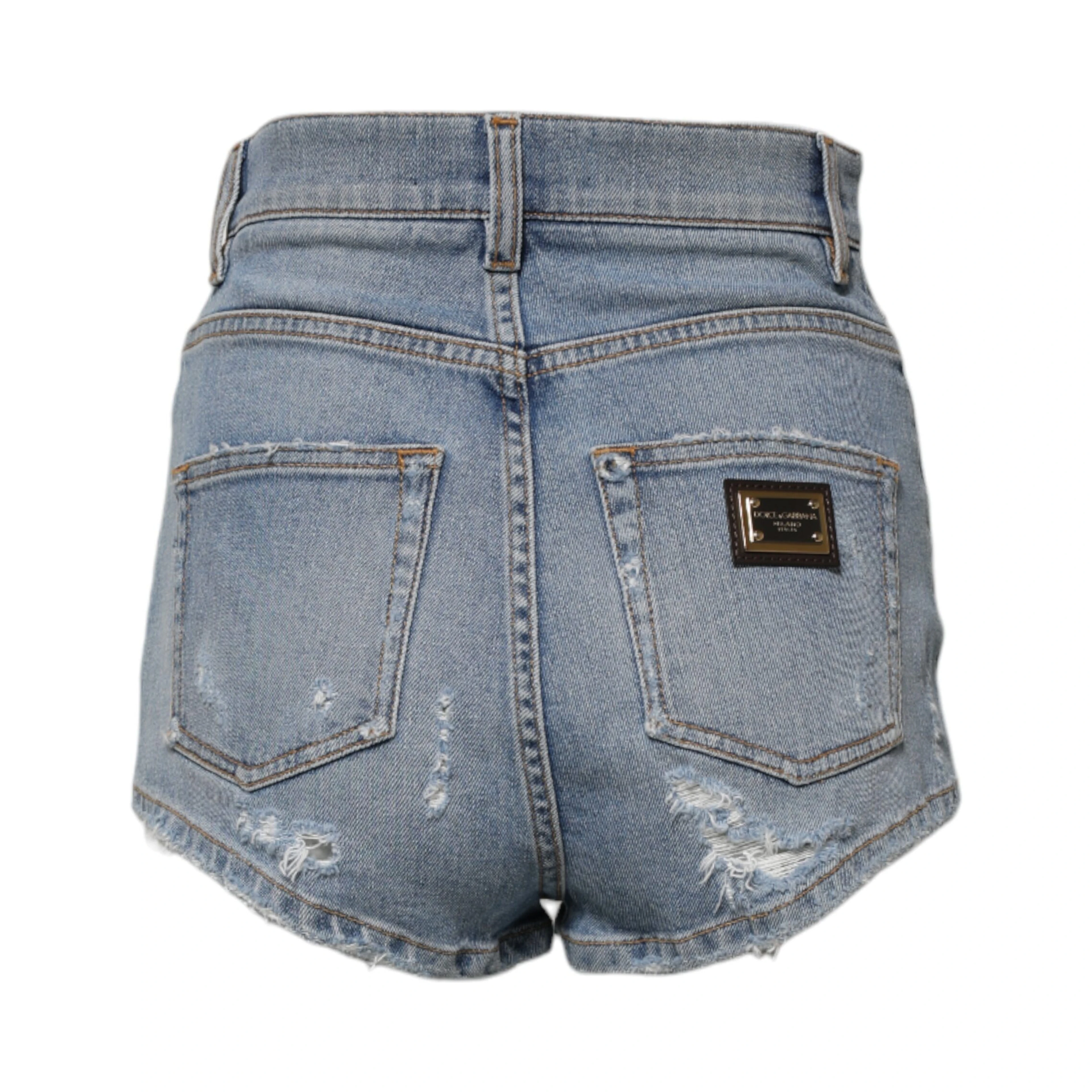 Blue Tattered Denim Cotton Hot Pants Shorts
