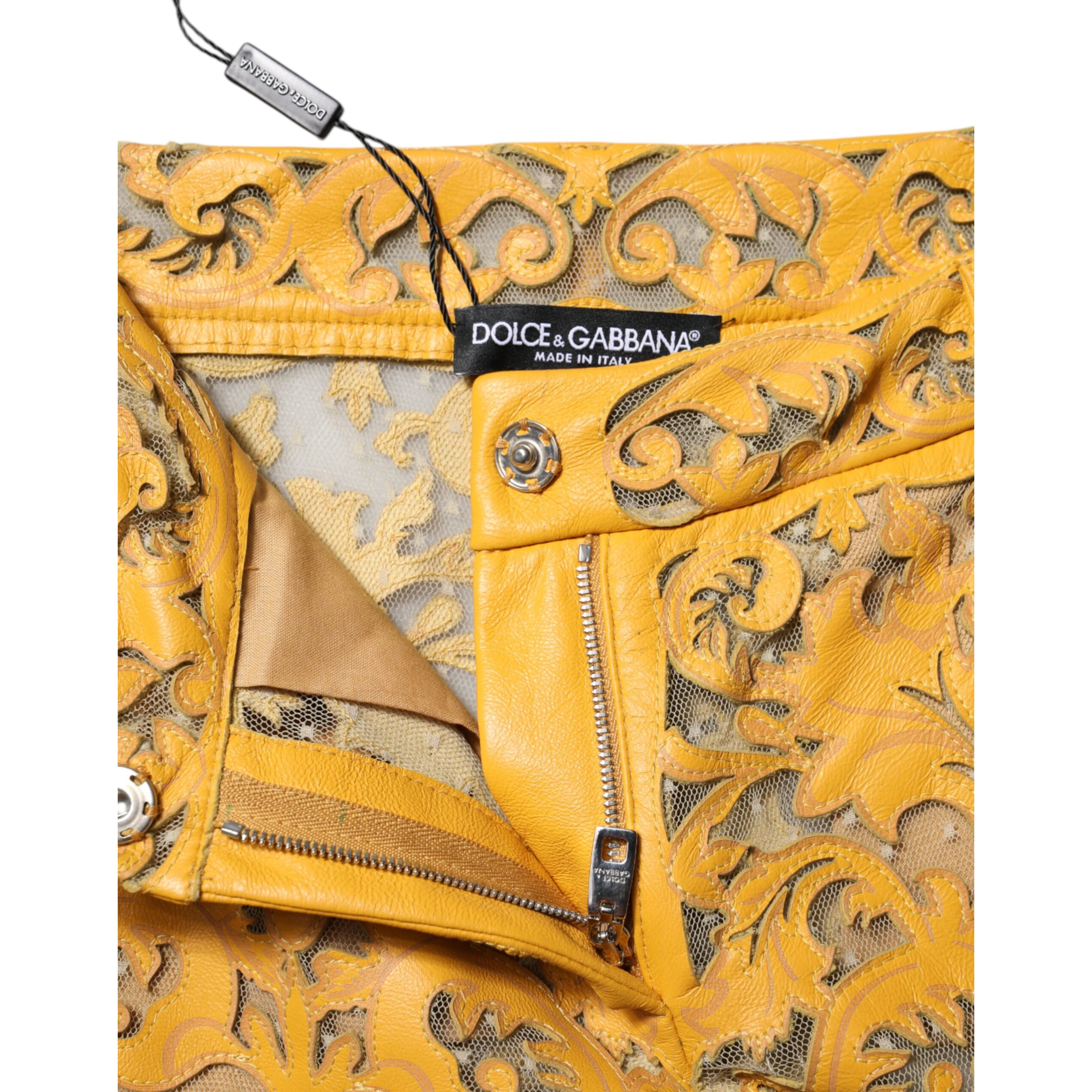 Yellow Floral Lace Mid Waist Capri Pants