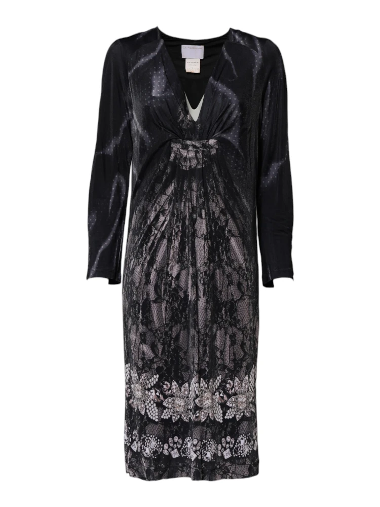 Black Floral Viscose Sheath Midi Dress