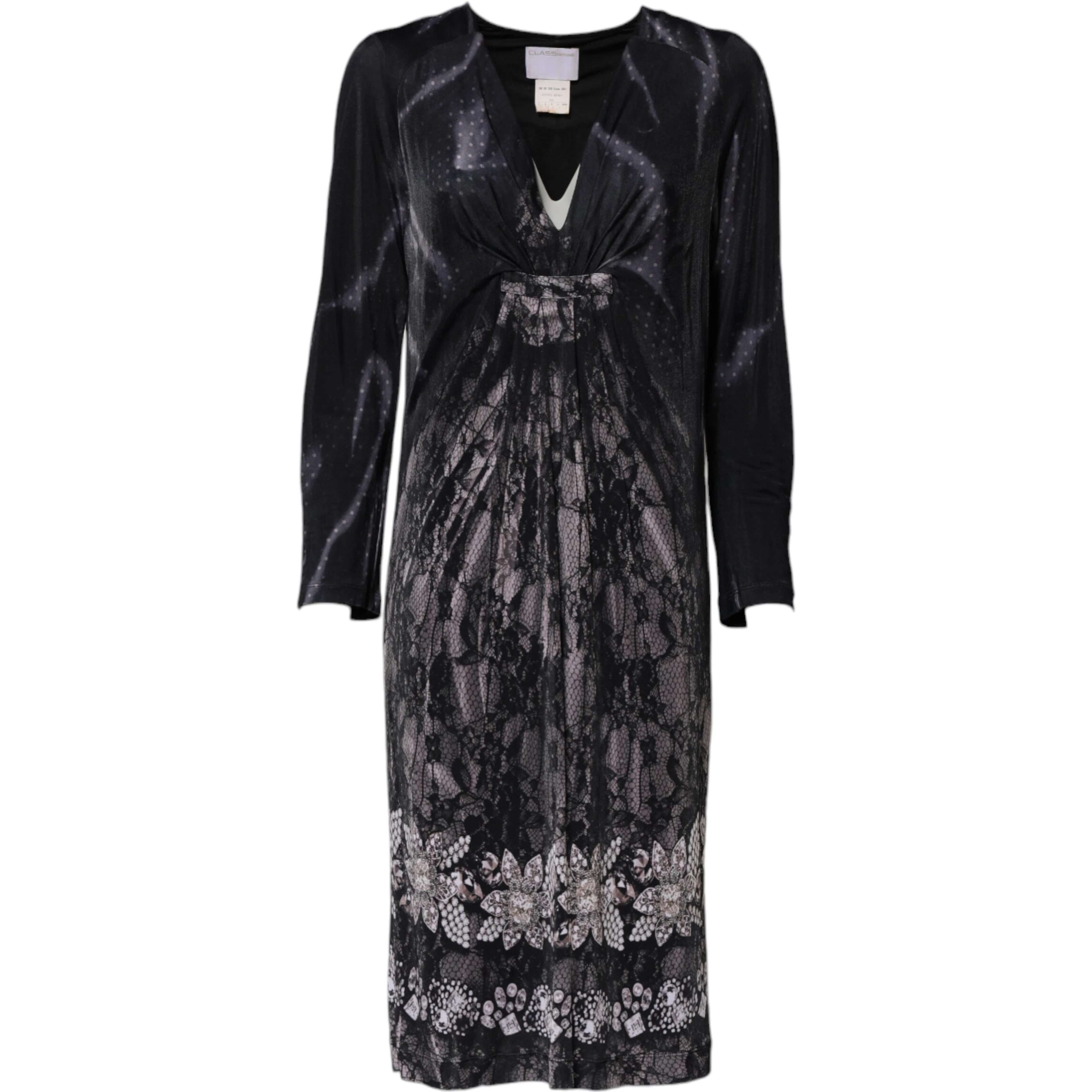 Black Floral Viscose Sheath Midi Dress