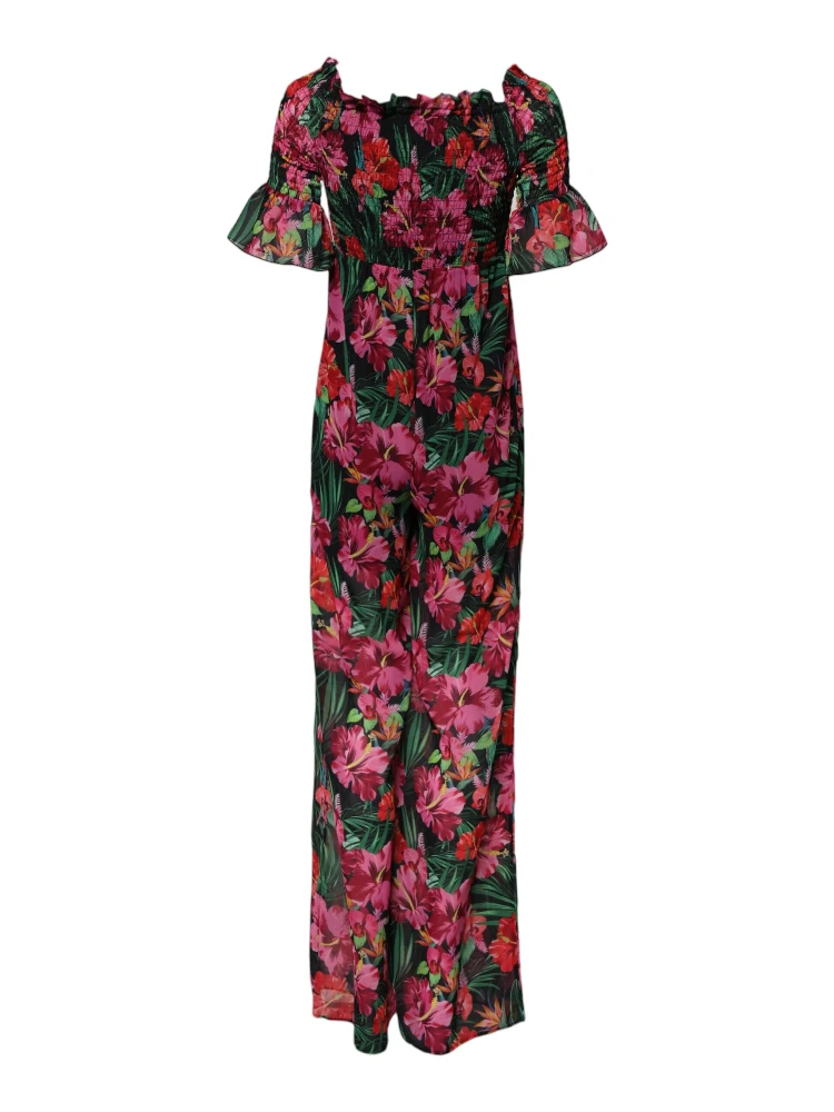 Multicolor Floral Print Overall Jumpsuit Dress