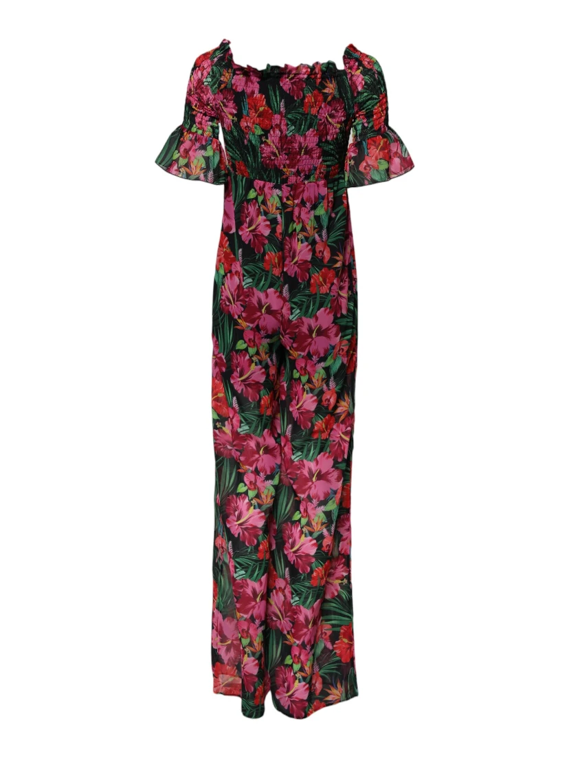 Multicolor Floral Print Overall Jumpsuit Dress