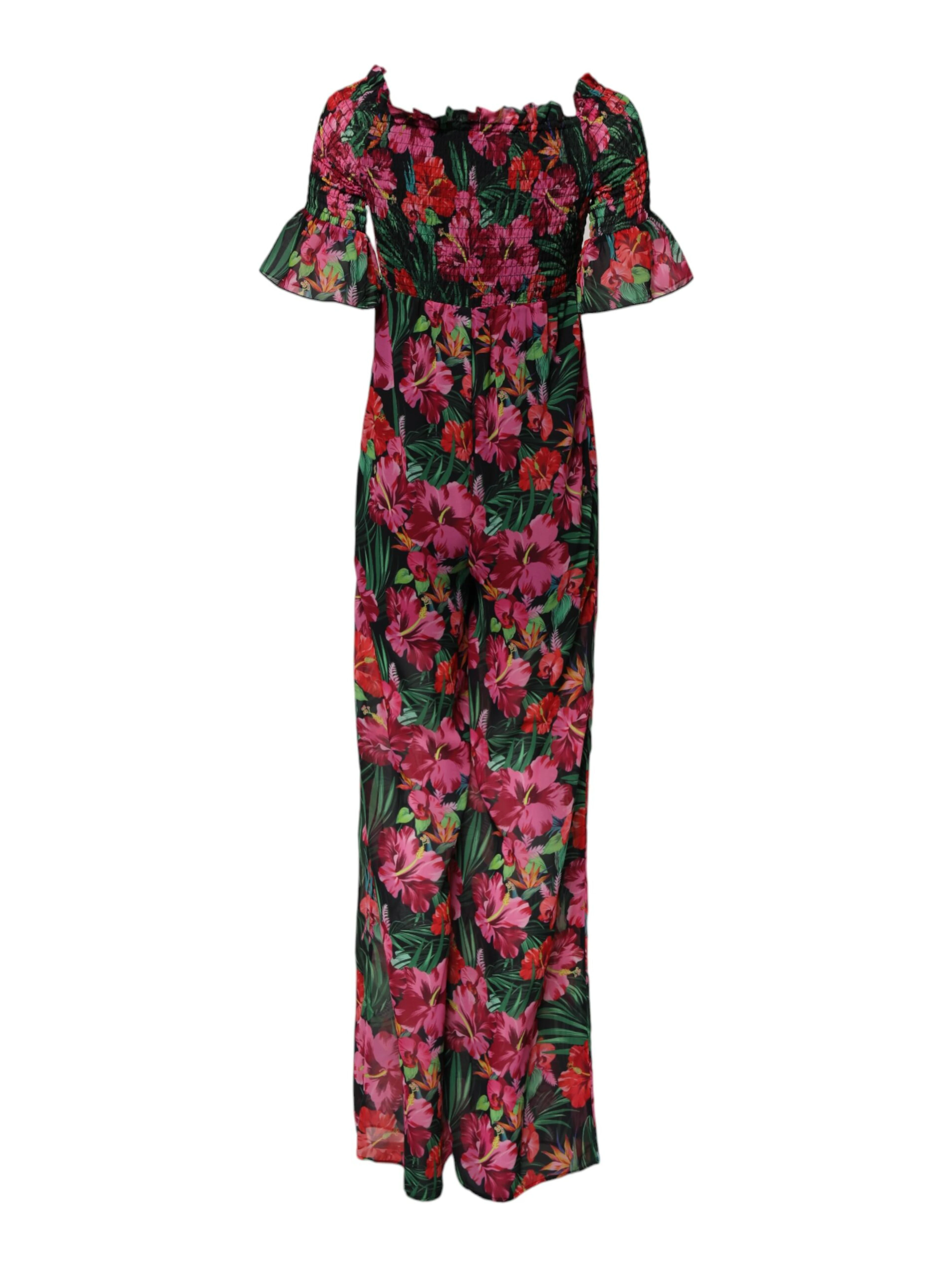 Multicolor Floral Print Overall Jumpsuit Dress