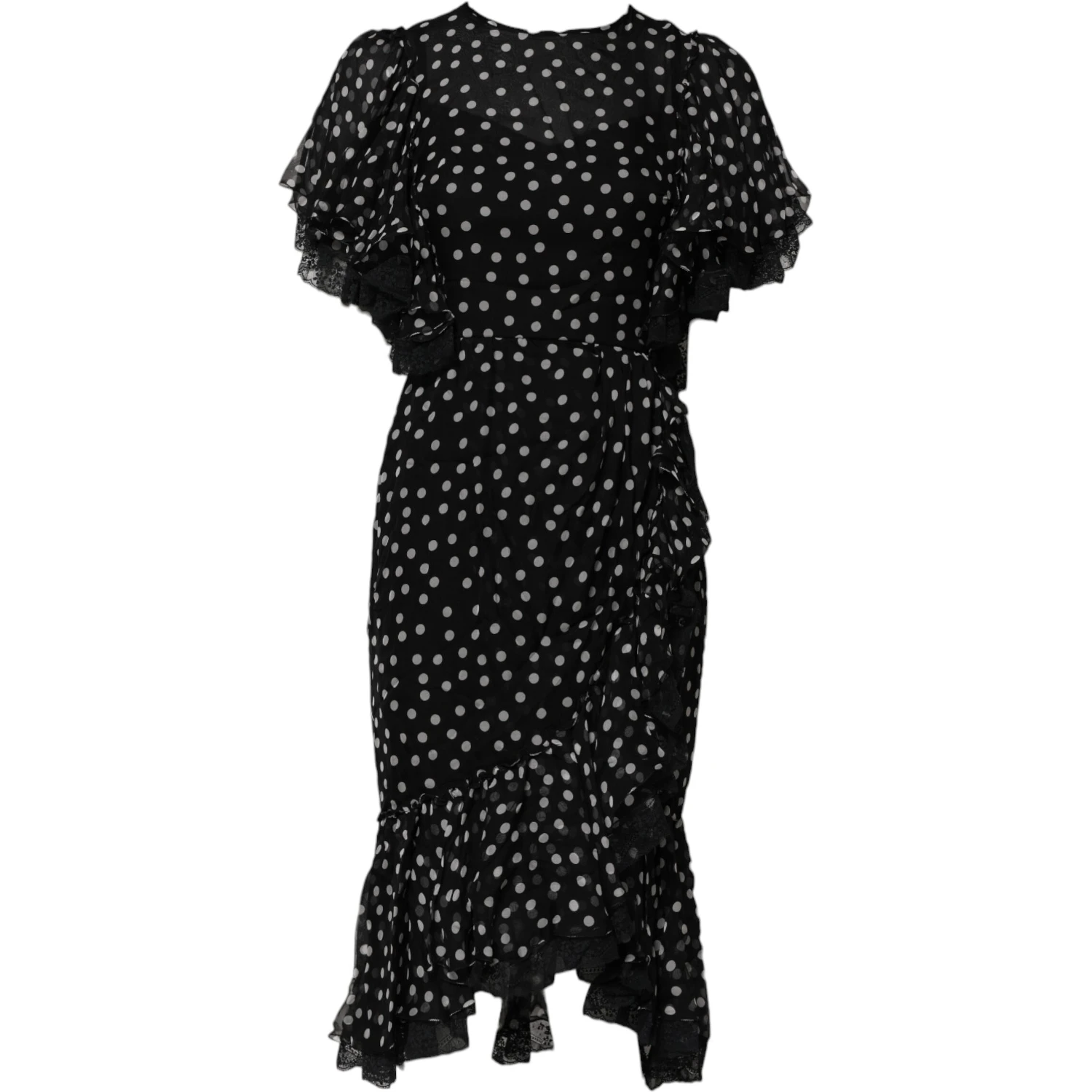 Black White Lace Polka Dot Chiffon Dress