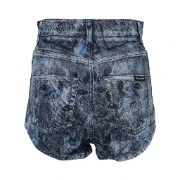 Blue Floral Print Denim Cotton Hot Pants Shorts