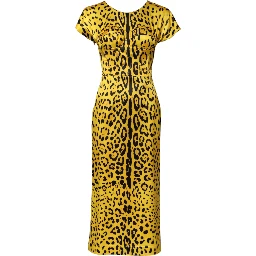 Yellow Polyester Leopard Midi Sheath Dress