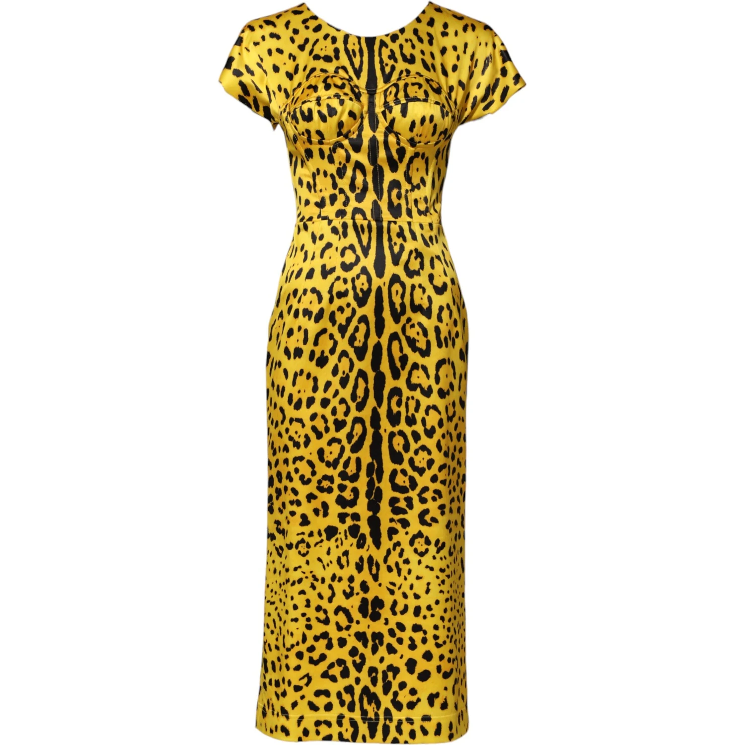 Yellow Polyester Leopard Midi Sheath Dress