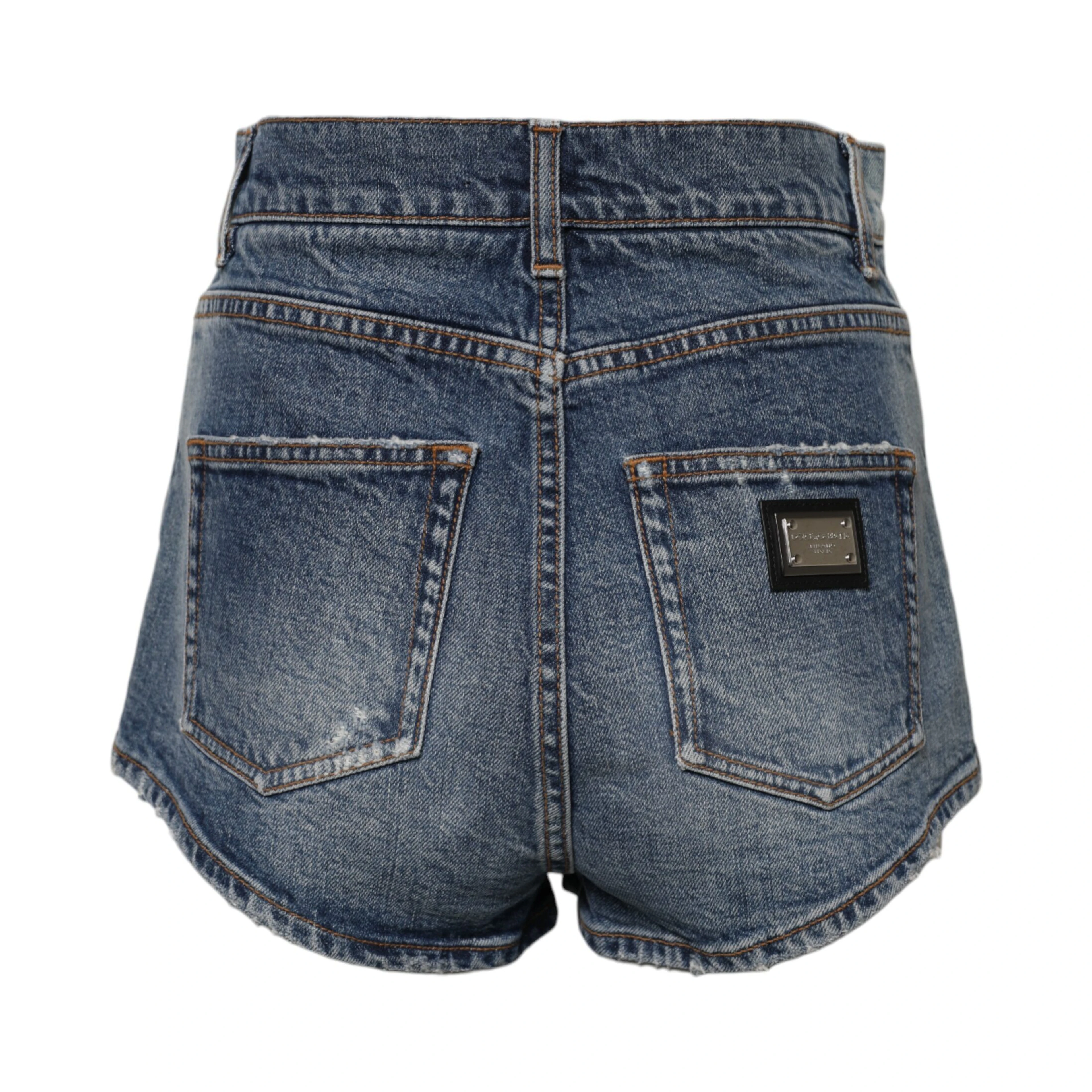 Blue Tattered Denim Cotton Hot Pants Shorts