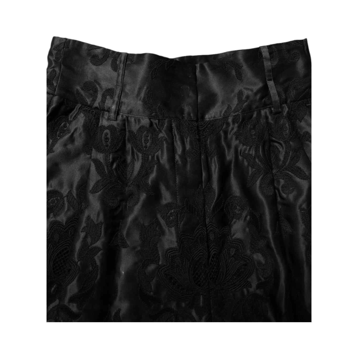 Black Floral Embroidery Silk High Waist Shorts