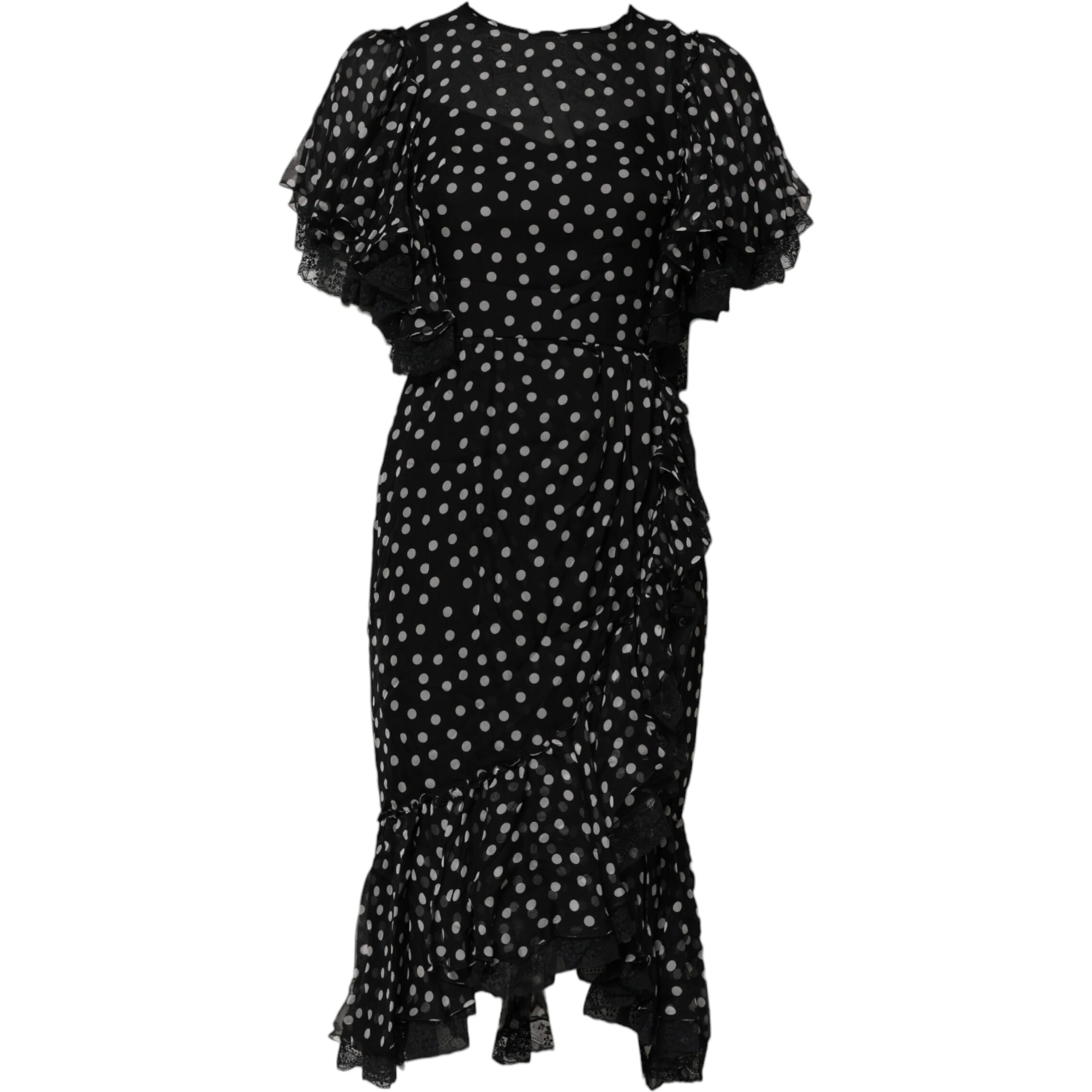 Black White Lace Polka Dot Chiffon Dress