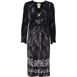 Black Floral Viscose Sheath Midi Dress