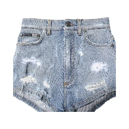 Blue Tattered Denim Cotton Hot Pants Shorts