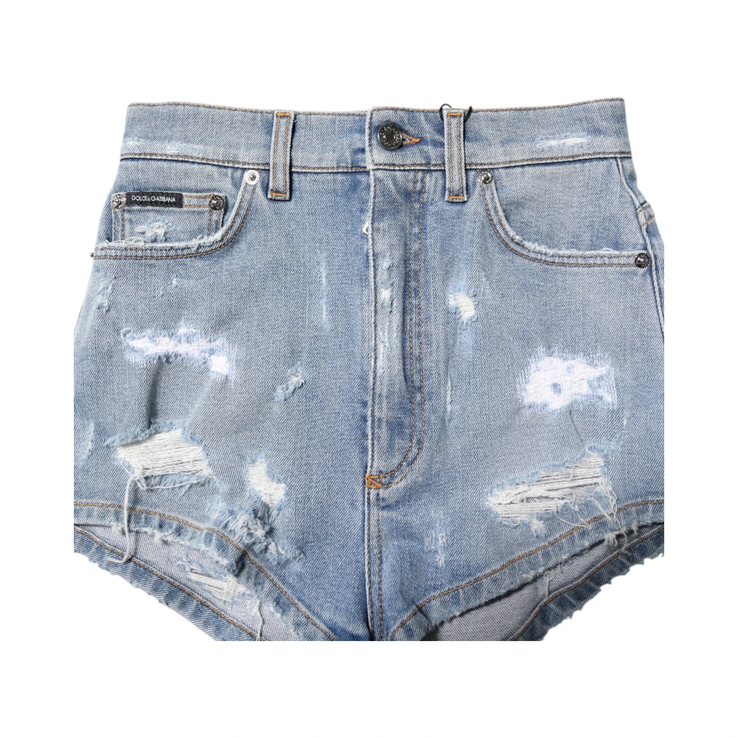 Blue Tattered Denim Cotton Hot Pants Shorts