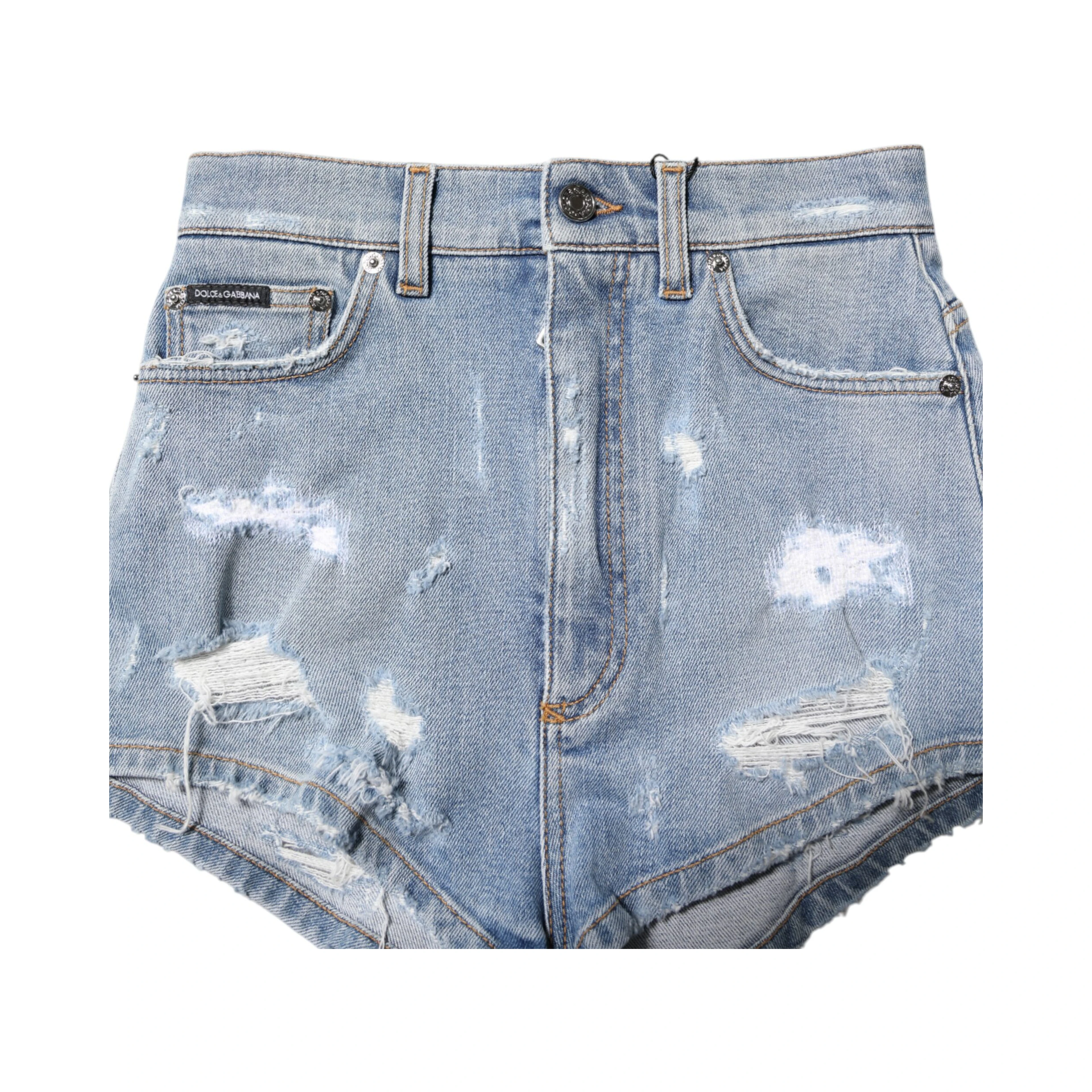 Blue Tattered Denim Cotton Hot Pants Shorts