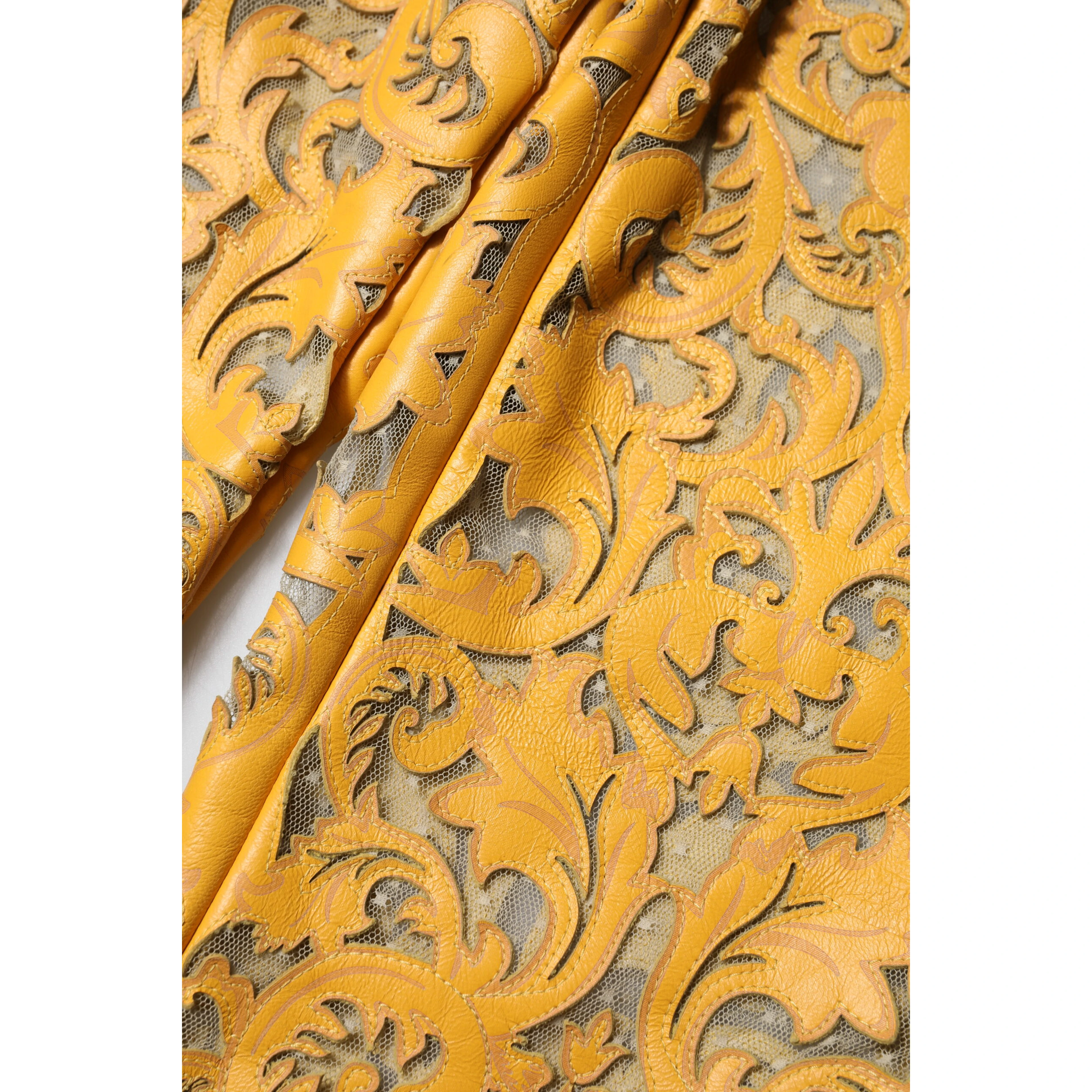 Yellow Floral Lace Mid Waist Capri Pants