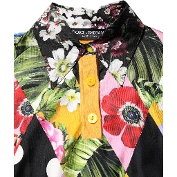 Multicolor Floral Long Sleeves Polo Top