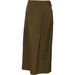 Olive Green Viscose A-line High Waist Midi Skirt