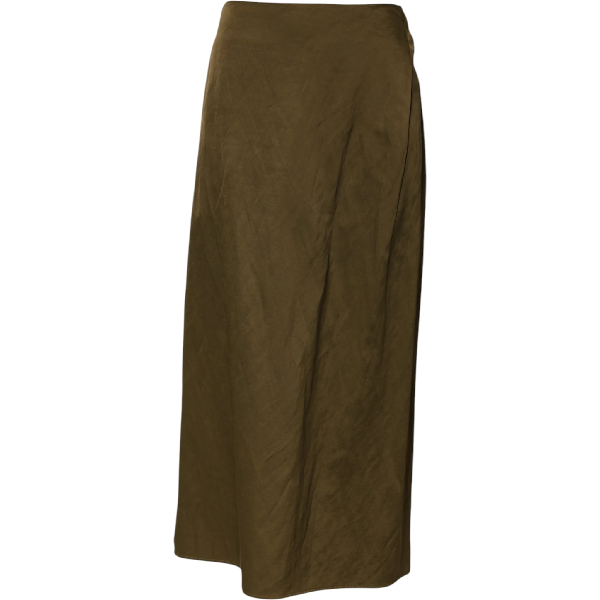 Olive Green Viscose A-line High Waist Midi Skirt