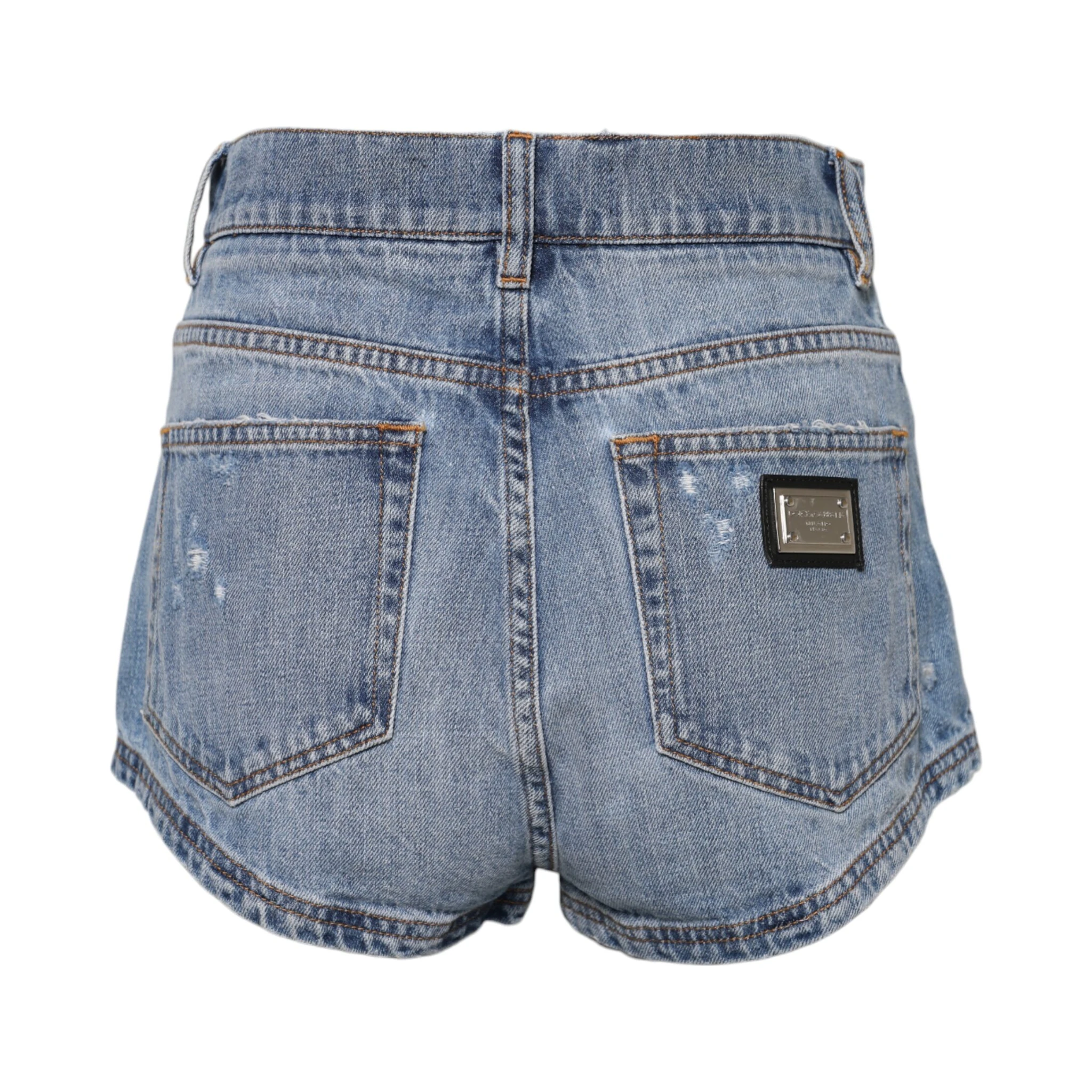 Blue Logo Plaque Denim Cotton Hot Pants Shorts