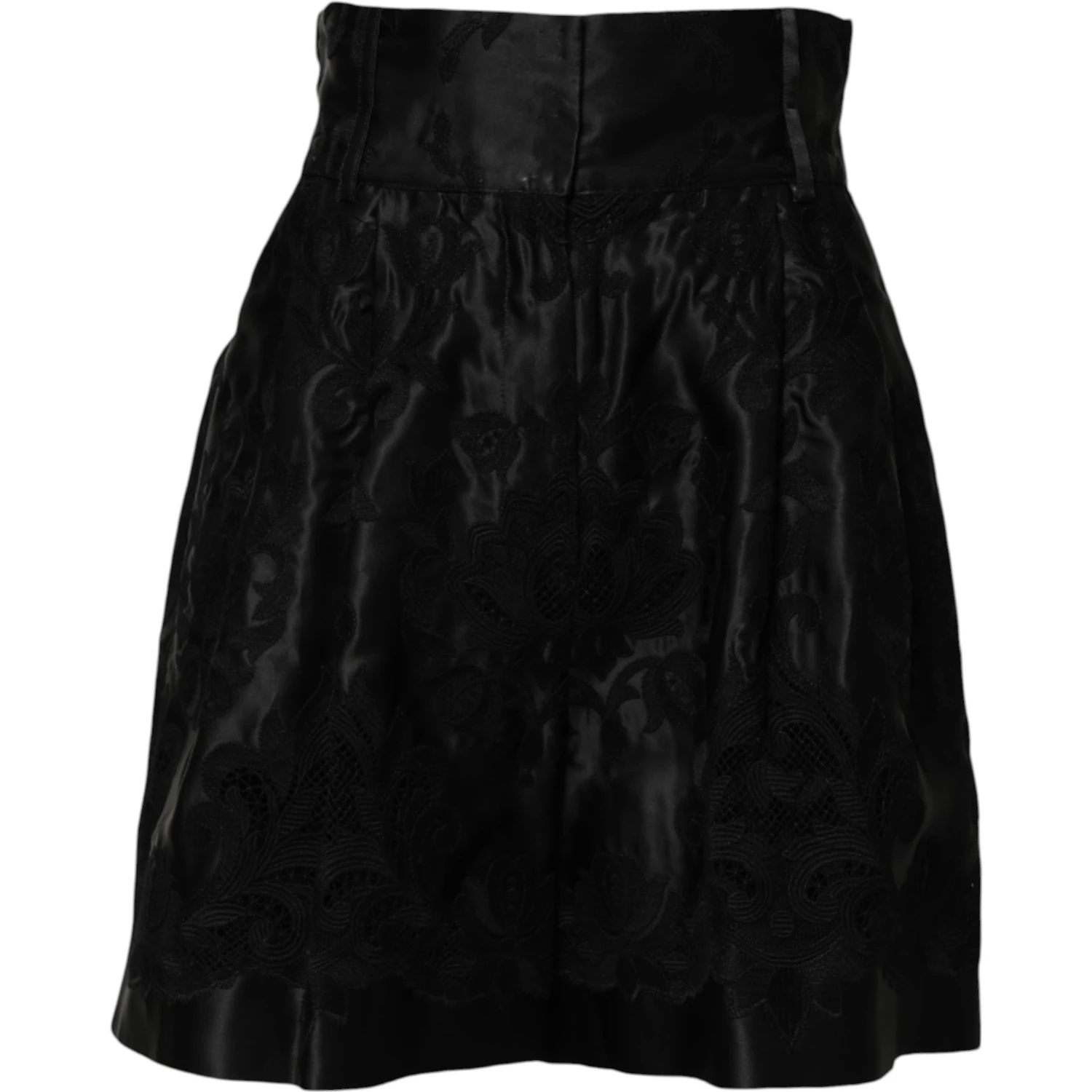 Black Floral Embroidery Silk High Waist Shorts