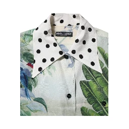 Multicolor Printed Silk Collared Shirt Top