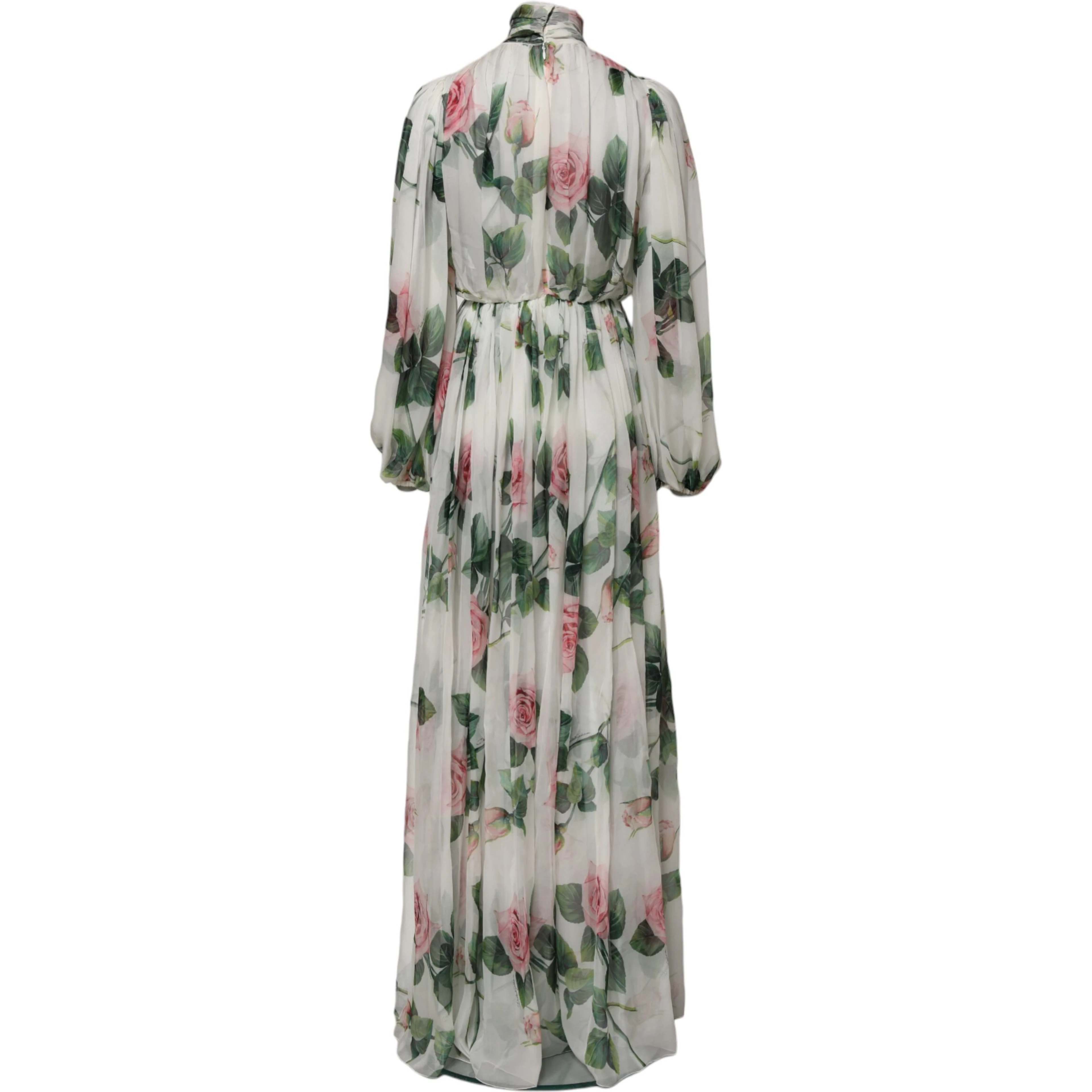 White Floral Roses Silk Maxi Long Gown Dress