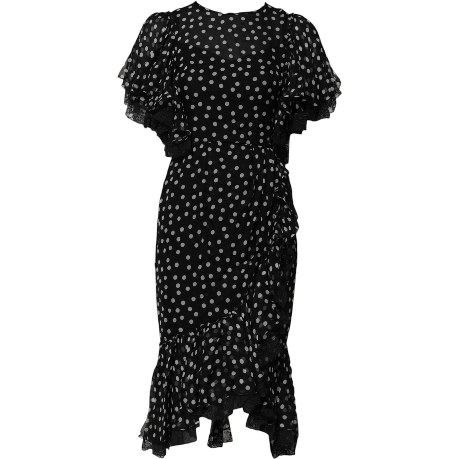 Black White Lace Polka Dot Chiffon Dress