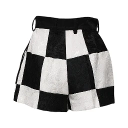 Black White Floral Brocade Hot Pants Shorts