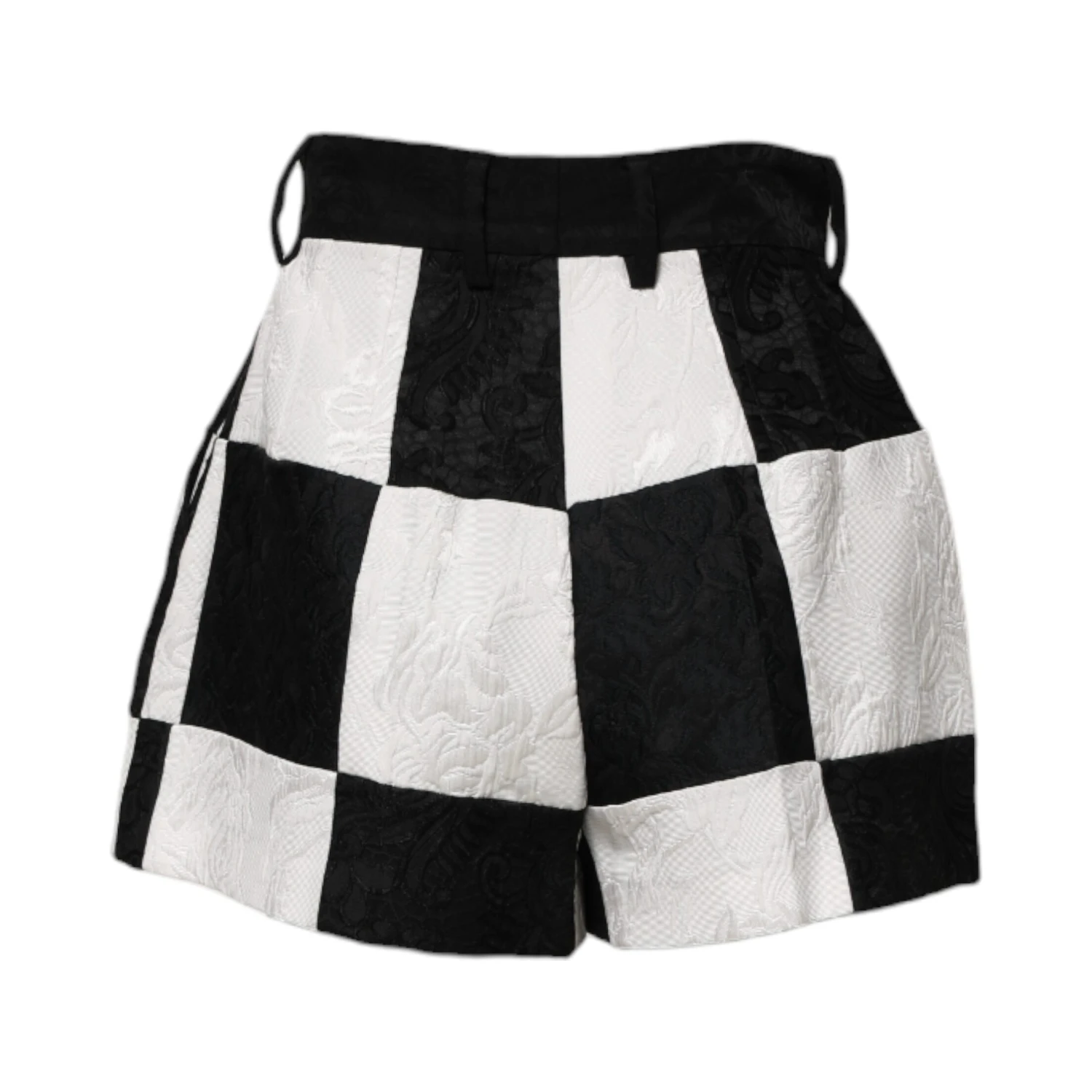 Black White Floral Brocade Hot Pants Shorts