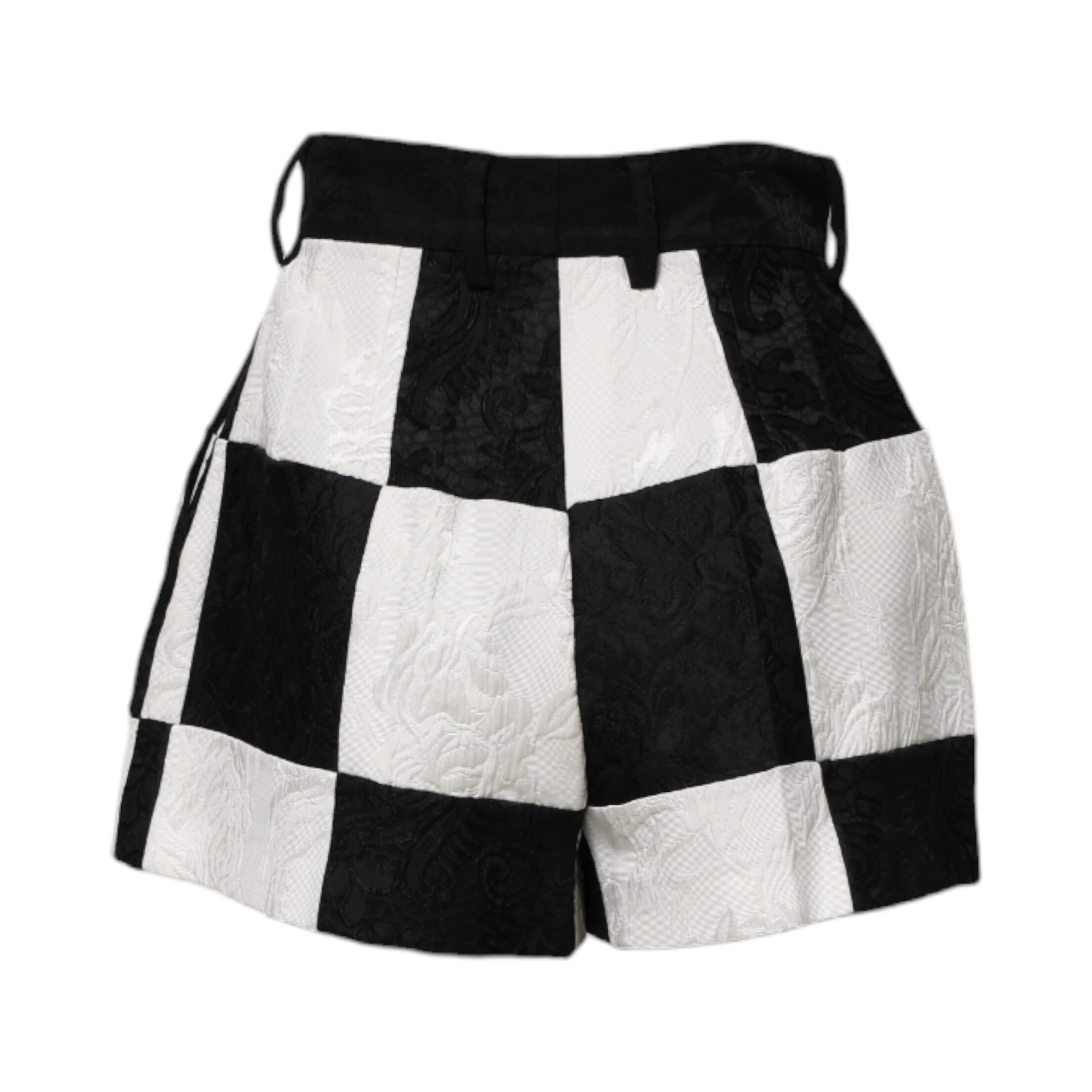 Black White Floral Brocade Hot Pants Shorts