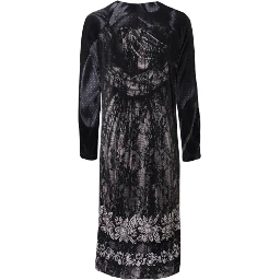 Black Floral Viscose Sheath Midi Dress