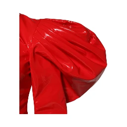 Red Patent Leather Puff Sleeves Mini Dress
