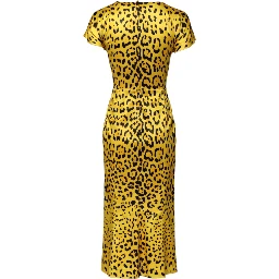 Yellow Polyester Leopard Midi Sheath Dress