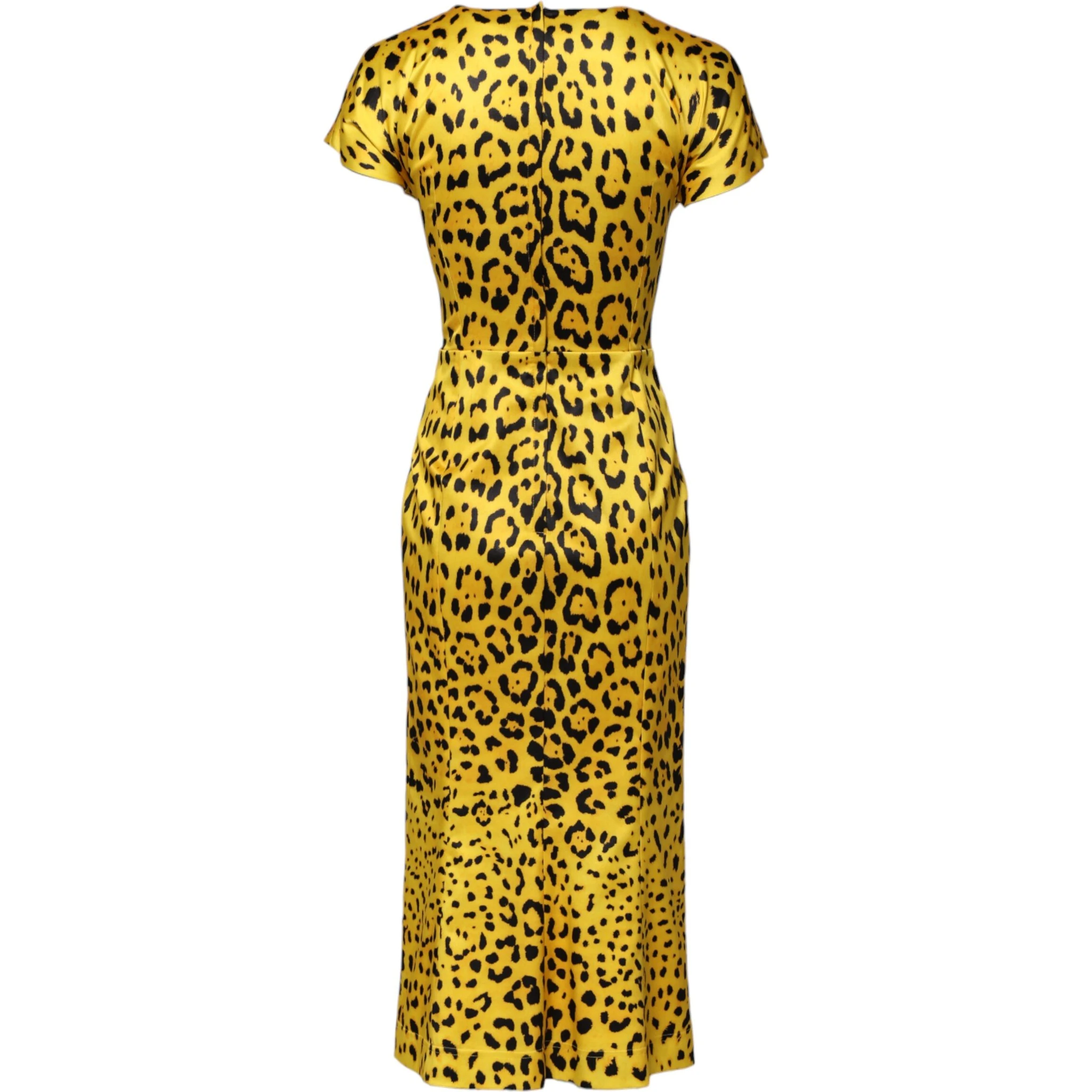 Yellow Polyester Leopard Midi Sheath Dress