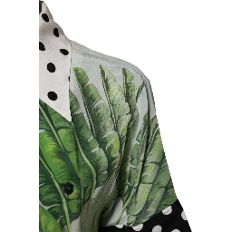 Multicolor Printed Silk Collared Shirt Top