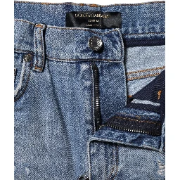 Blue Logo Plaque Denim Cotton Hot Pants Shorts