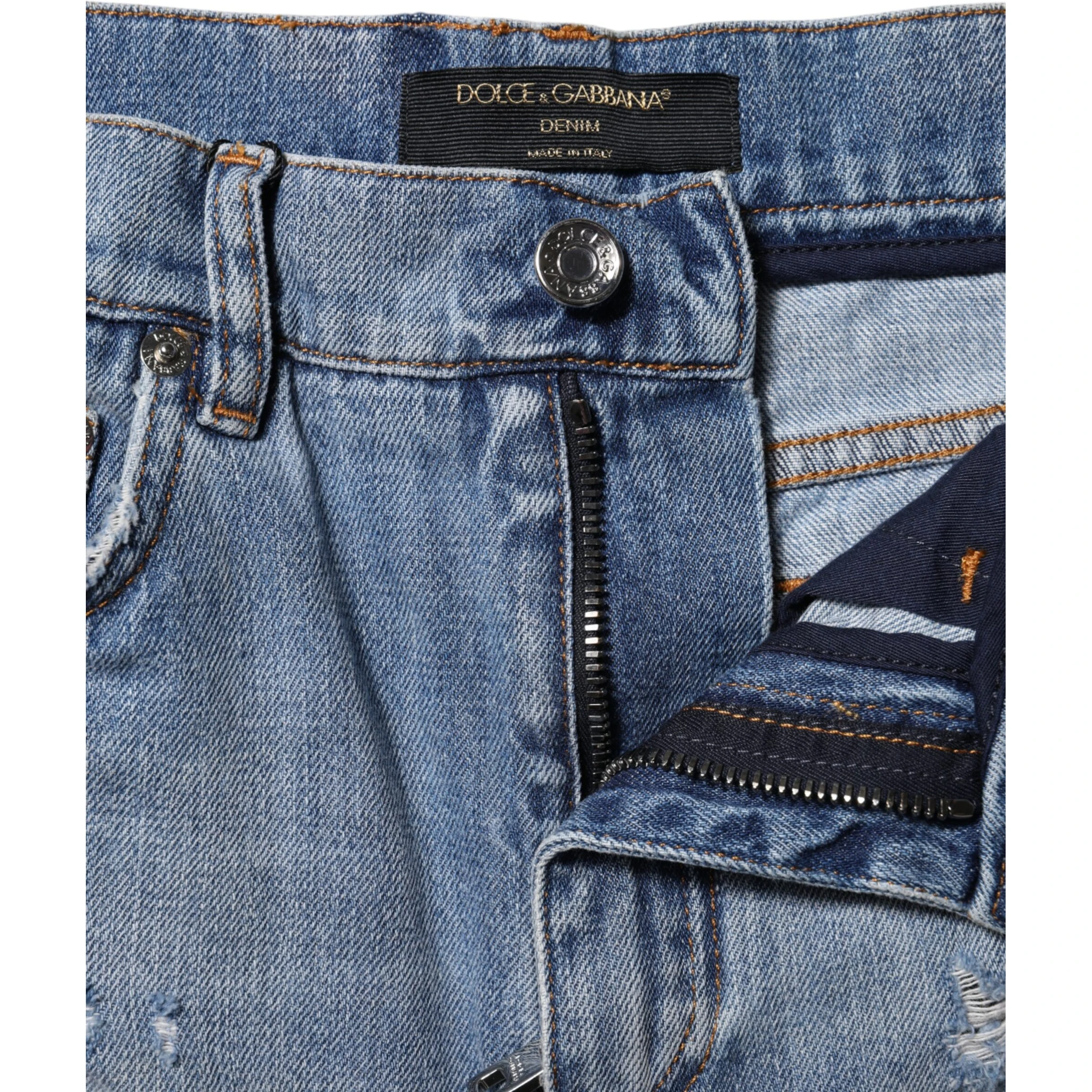 Blue Logo Plaque Denim Cotton Hot Pants Shorts