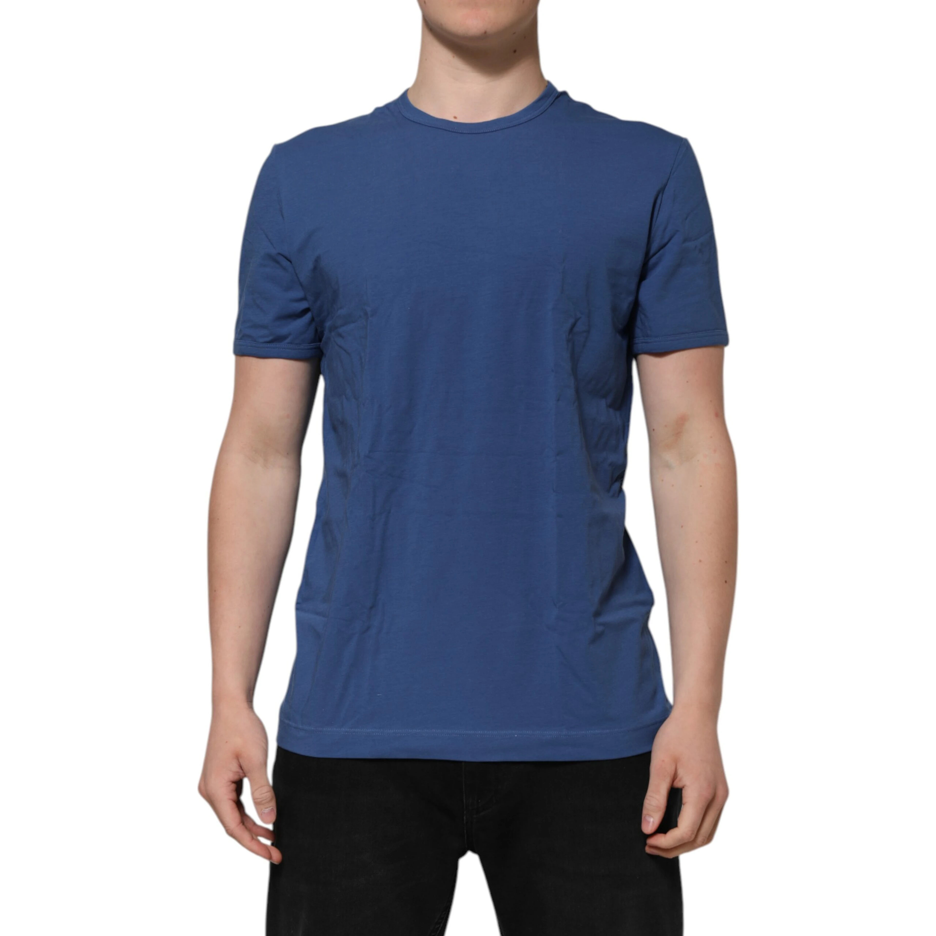Blue Cotton Men Round Neck Underwear T-shirt