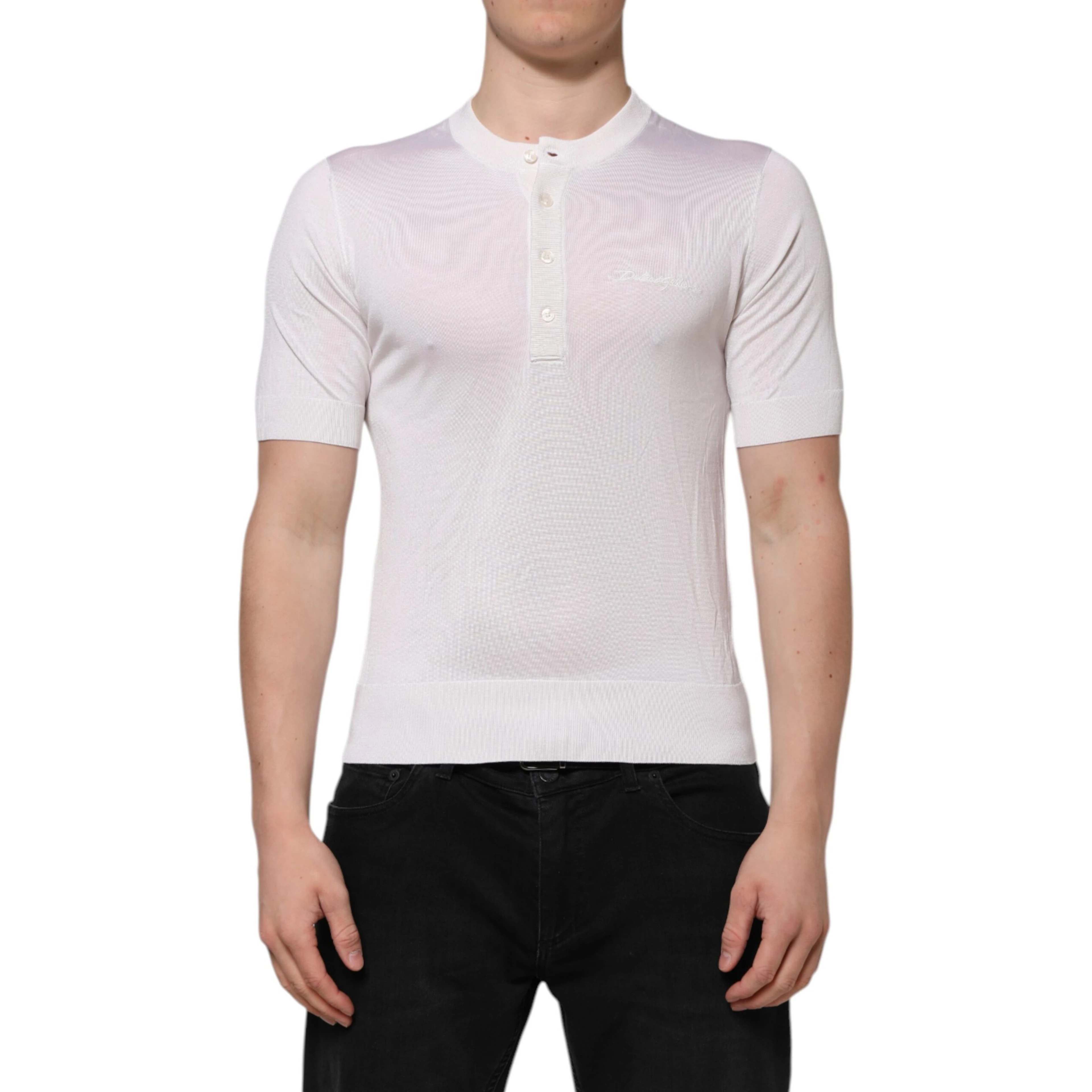 White Silk Short Sleeves Men Henley T-shirt