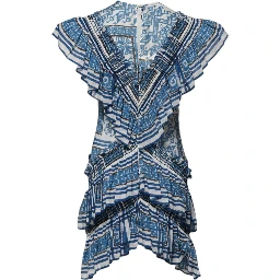 Blue Patterned Layered Short Sleeves Mini Dress
