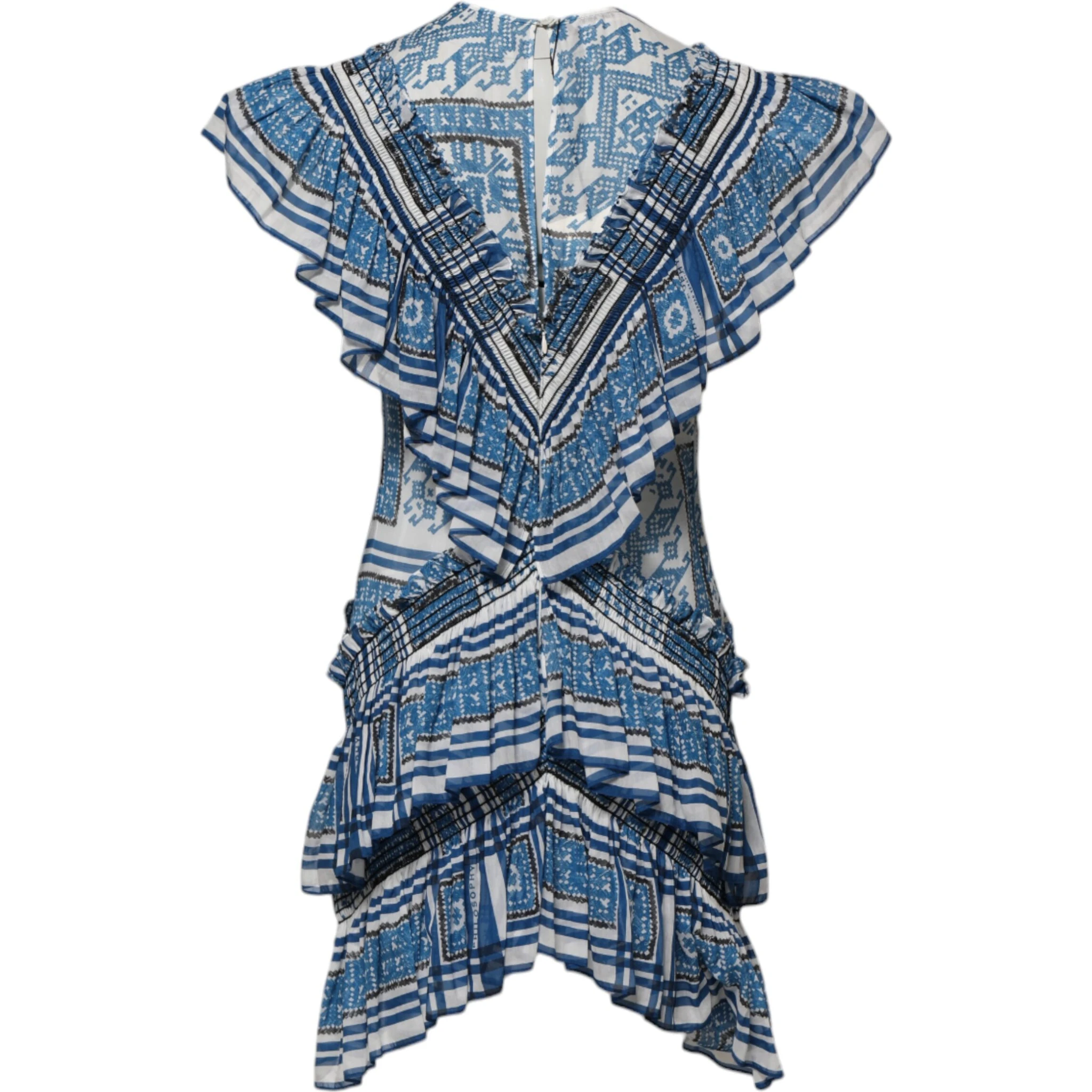 Blue Patterned Layered Short Sleeves Mini Dress