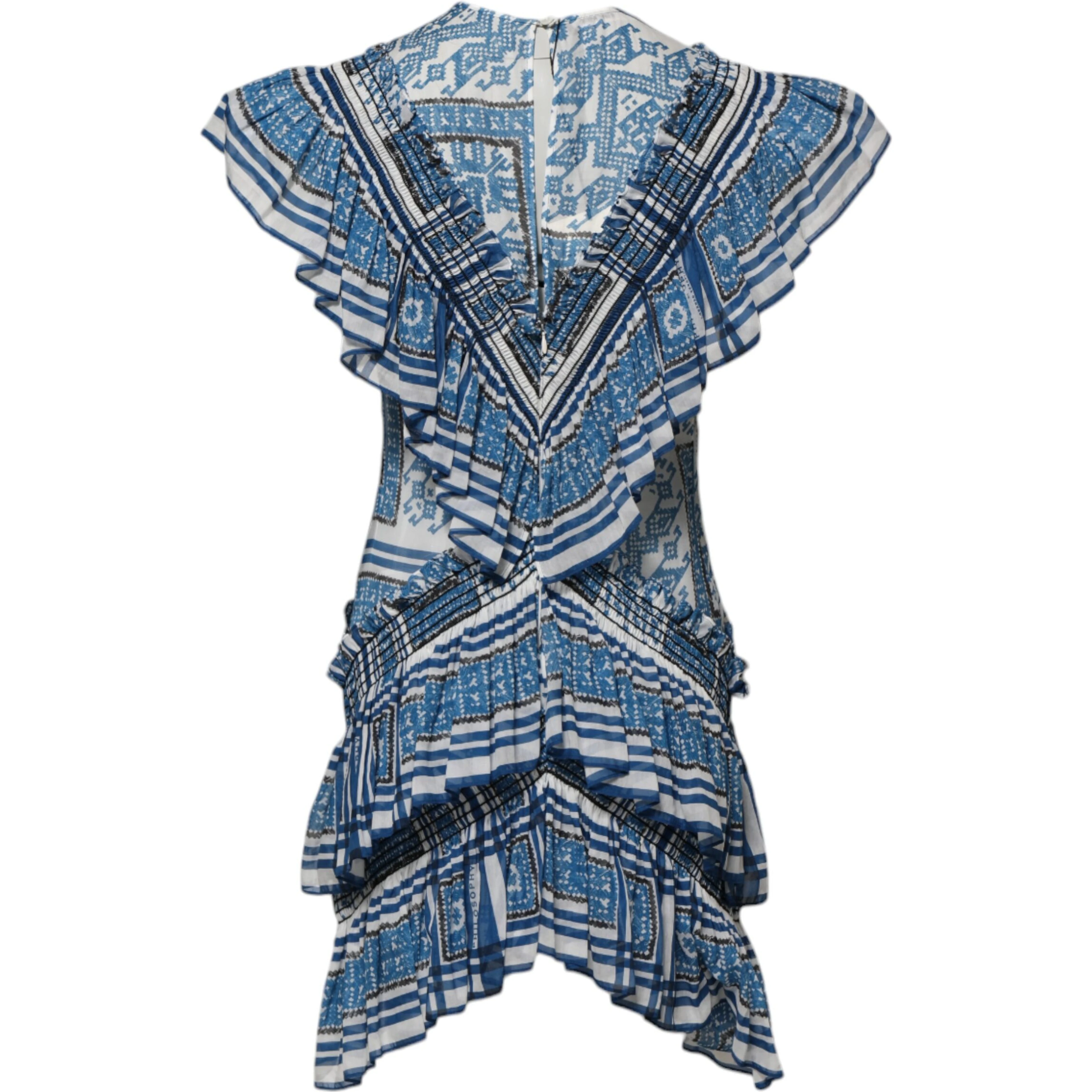 Blue Patterned Layered Short Sleeves Mini Dress