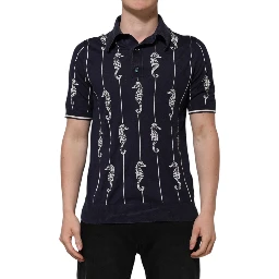 Dark Blue Sea Horse Collared Polo T-shirt