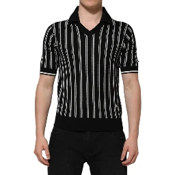 Black White Stripes Collared Polo T-shirt