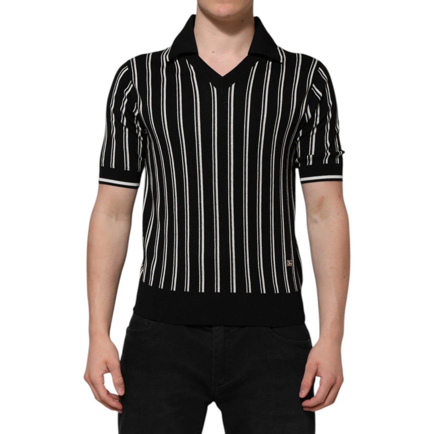 Black White Stripes Collared Polo T-shirt