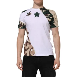 White Camouflage Cotton Men Crew Neck T-shirt