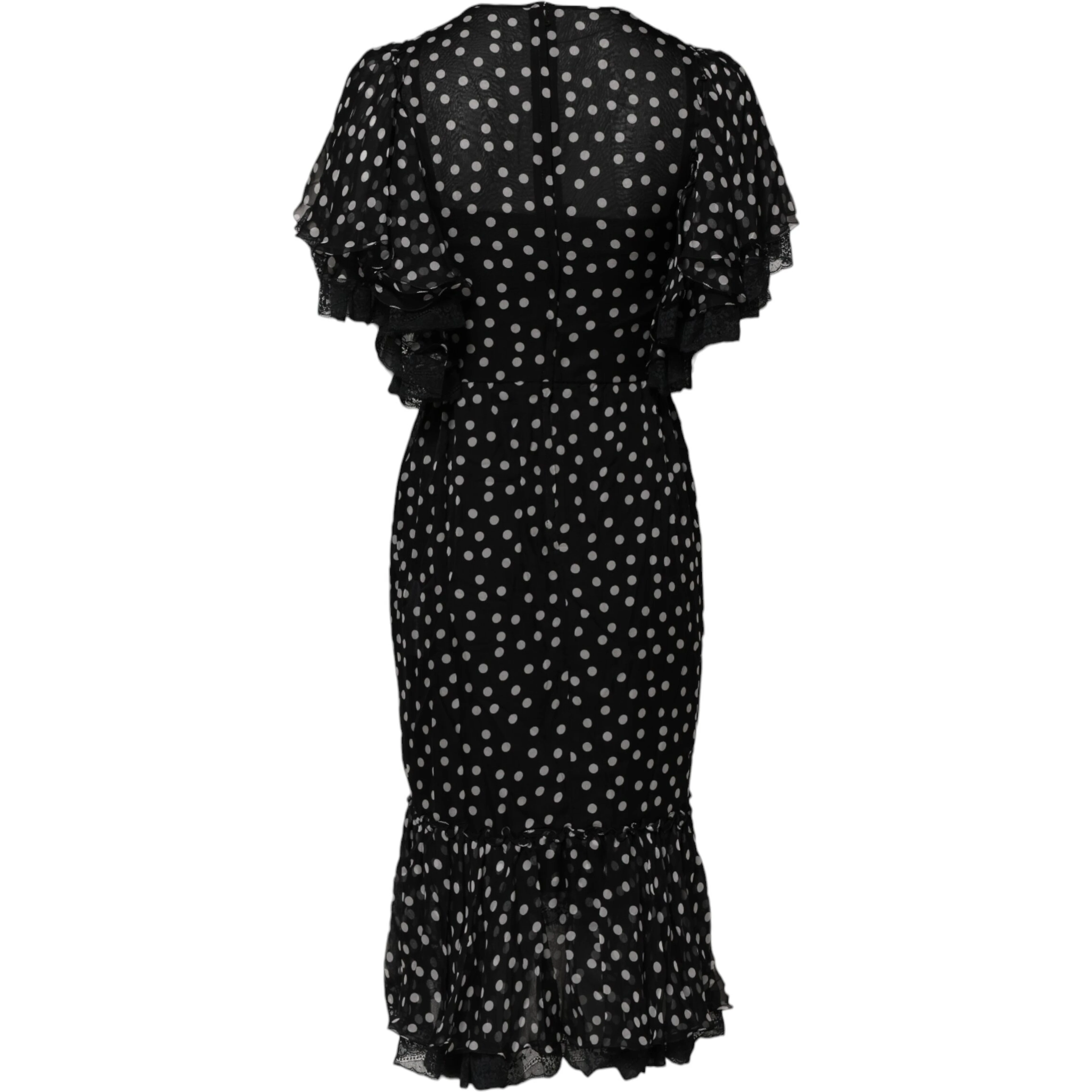Black White Lace Polka Dot Chiffon Dress
