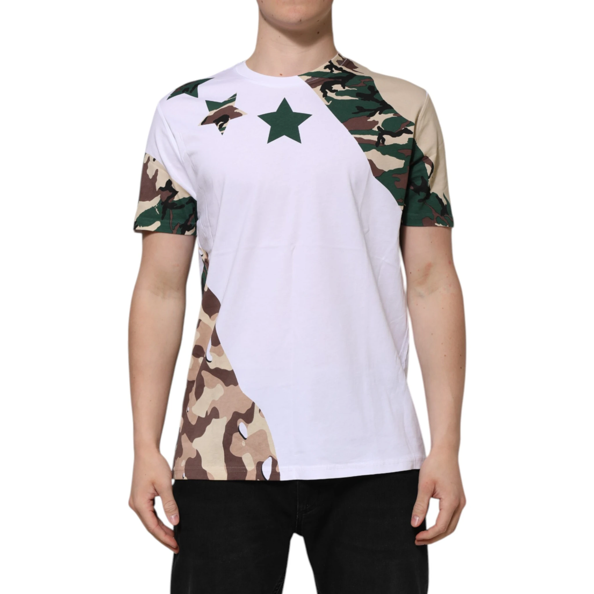 White Camouflage Cotton Men Crew Neck T-shirt