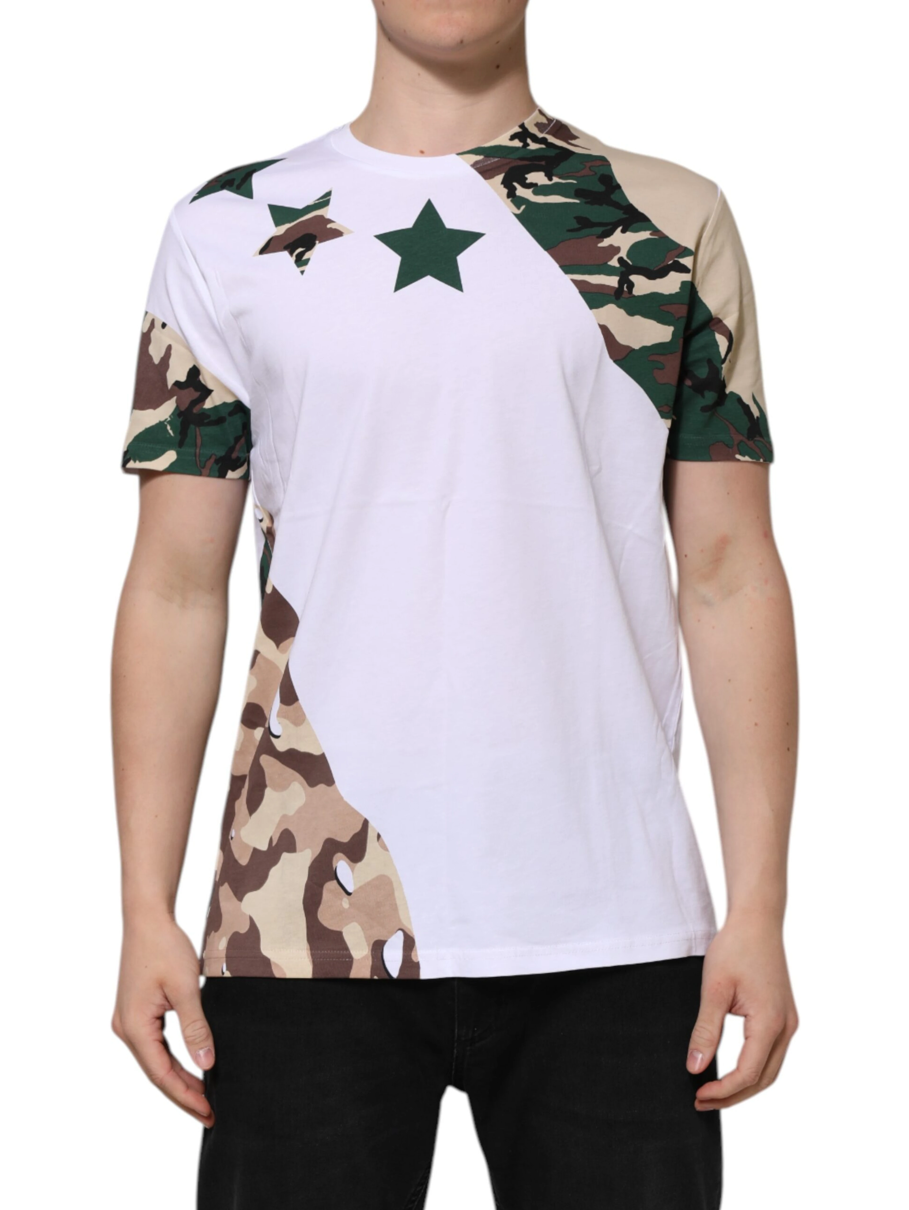 White Camouflage Cotton Men Crew Neck T-shirt